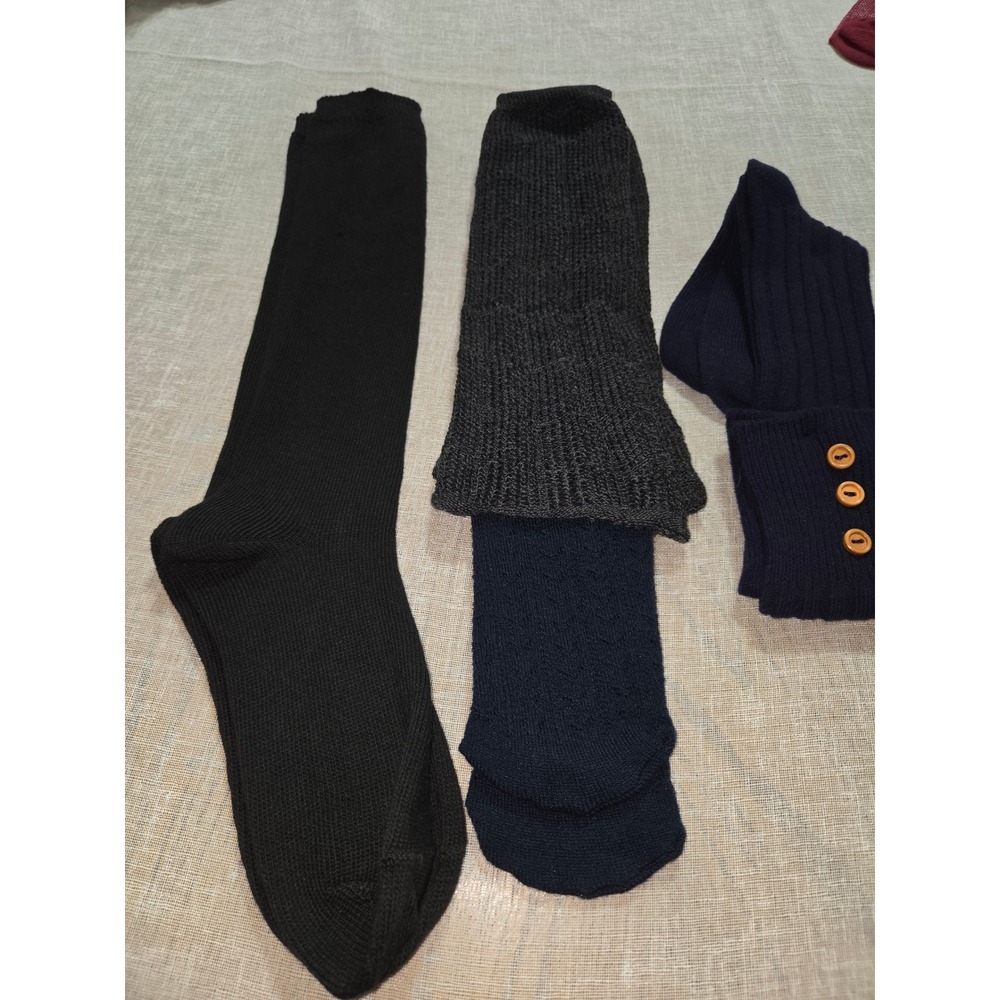 Womens Knit Sock Bundle Black Over Knee Navy Cable Knee High Ribbed Leg Warmers
